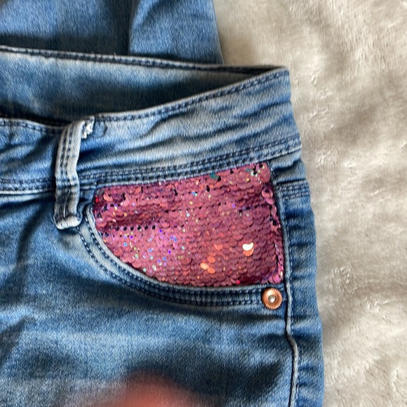 Girls skinny Jeans with sequined pockets (pink or blue), size 10/12. Bundle!! - Picture 3 of 5